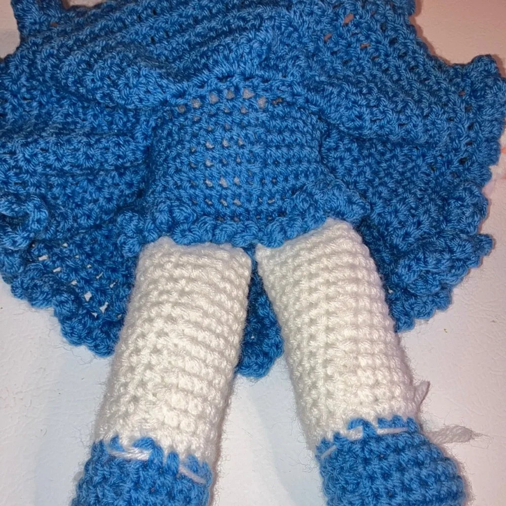 Hand Crochet Doll - blue‎ and white